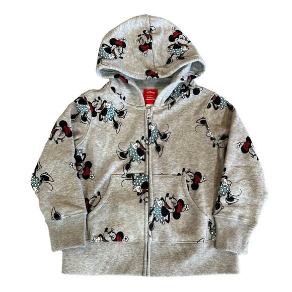Disney Essentials Girls Size XS Minnie Mouse Grey Fleece Zip Hoodie NWT - Picture 1 of 6